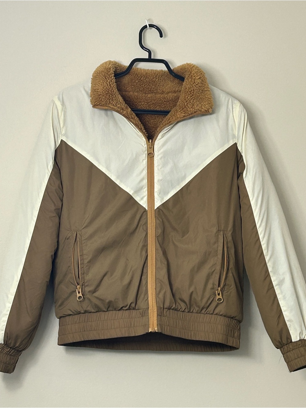 Zyia Active Reversible Camel Sierra Fleece Bomber Jacket Size Medium